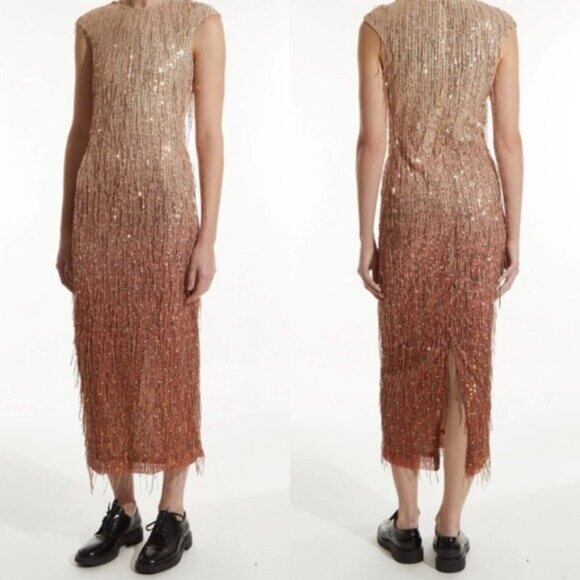 NWT Saint Art Aida Sequin Fringe Rose Gold Ombre Sleeveless Dress Size XXS - Picture 2 of 12